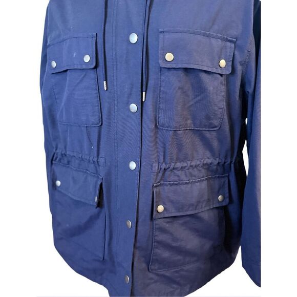 Old Navy Women’s All Weather/Rain Jacket Full Zip Snap Sz. XL Hood Navy - Picture 4 of 7